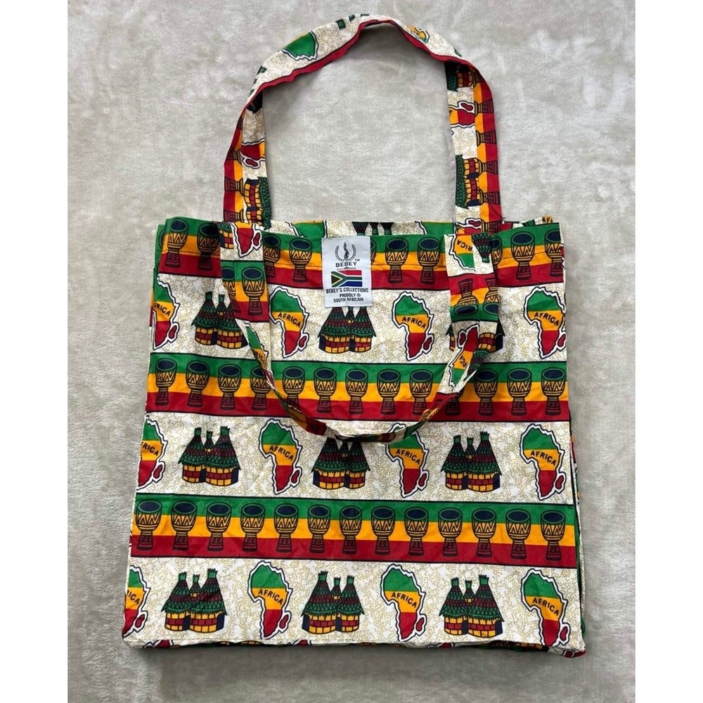 Bebeys Collections South African Tote Bag Africa Map Djembe Drum Print Large